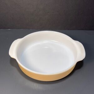 Vtg Fire King Peach Luster #450 Round Casserole Cake Baking Pan 2 Handled 8.5”